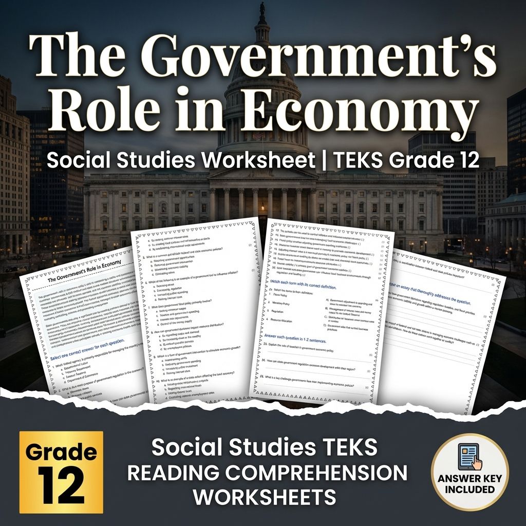 The Government's Role in Economy Social Studies Worksheet | TEKS Grade 12