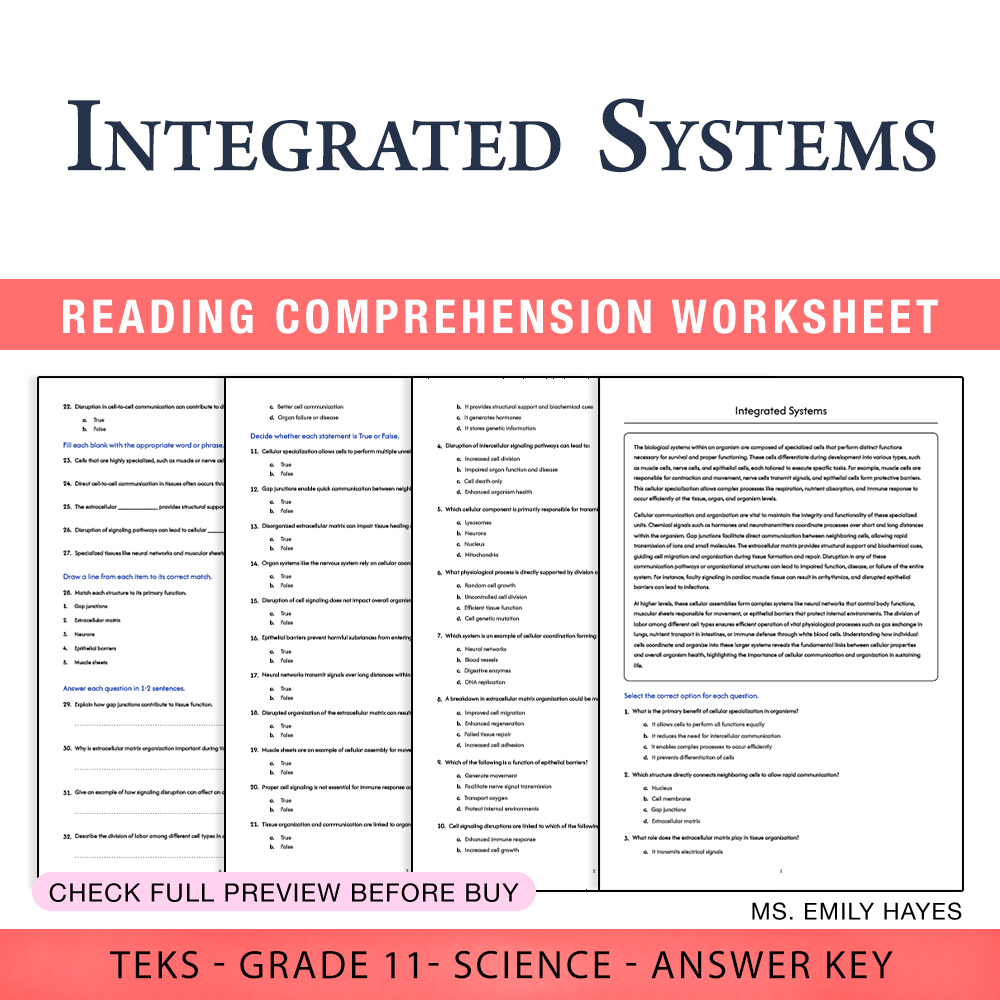 Grade 11 Science worksheet worksheet — Grade 11 Science | Integrated Systems Worksheet (PDF+ Answer Key) — page 1