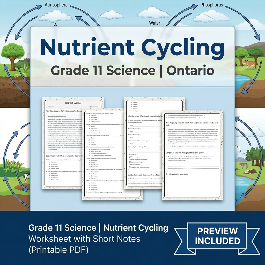 Grade 11 Science Lesson Group Bundle – Ontario Ecosystems & Sustainability — included worksheet 12