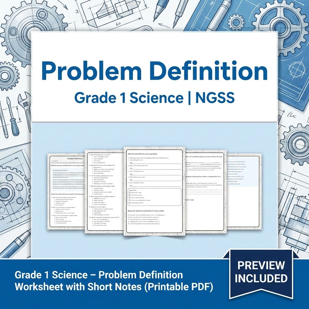 Grade 1 Science – Problem Definition Worksheet with Short Notes (Printable PDF)