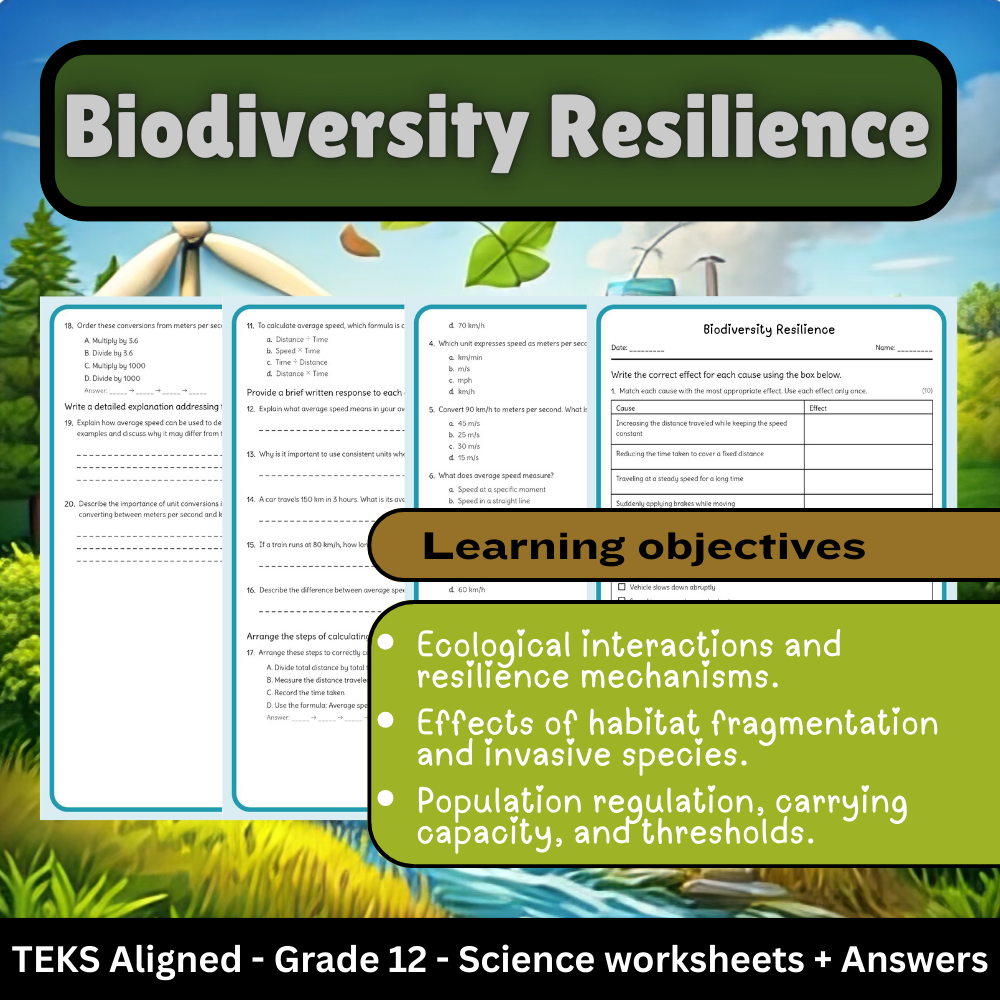 Grade 12 Science | Biodiversity Resilience Worksheet (PDF) – TEKS Standards