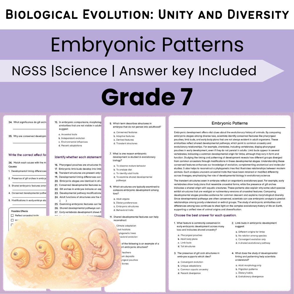 Grade 7 Science Lesson Bundle | Biological Evolution: Unity and Diversity — included worksheet 6