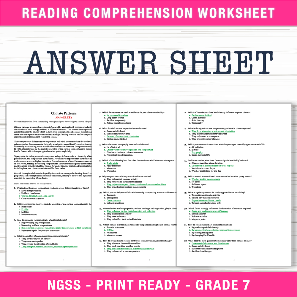 Grade 7 Science worksheet worksheet — Grade 7 Science | Climate Patterns Worksheet (PDF + Answer Key) — page 2