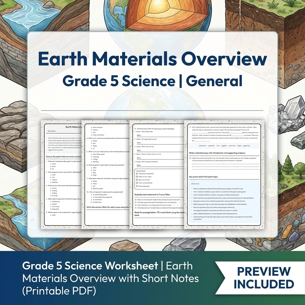 Grade 5 Science Lesson Group: Water Cycles, Seasons, and Earth Materials — included worksheet 8