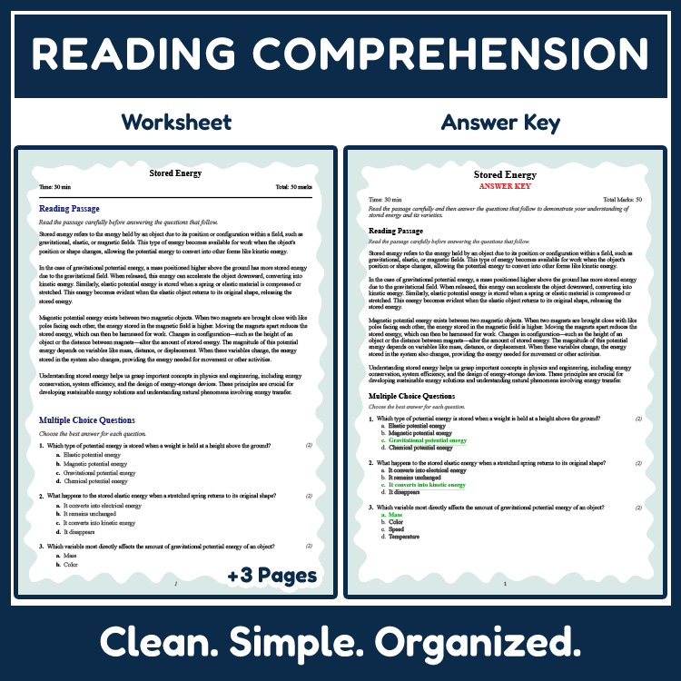 Grade 8 Science reading worksheets worksheet — 8th Grade Science | Stored Energy Reading Worksheets (NGSS Aligned) — page 2