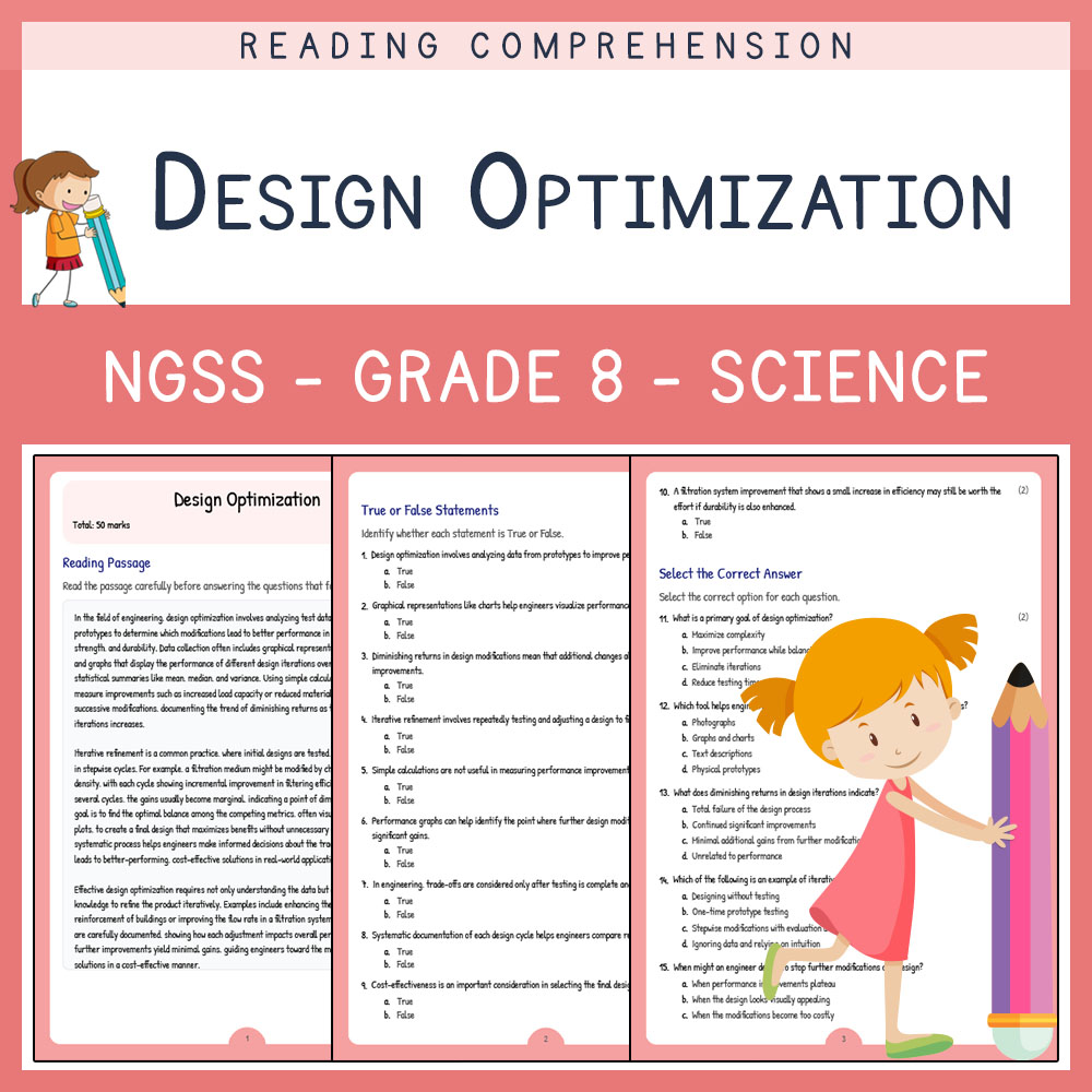 Grade 8 Science worksheet worksheet — Grade 8 Science | Design Optimization Worksheet (Answer Key) for NGSS Standards — pa…