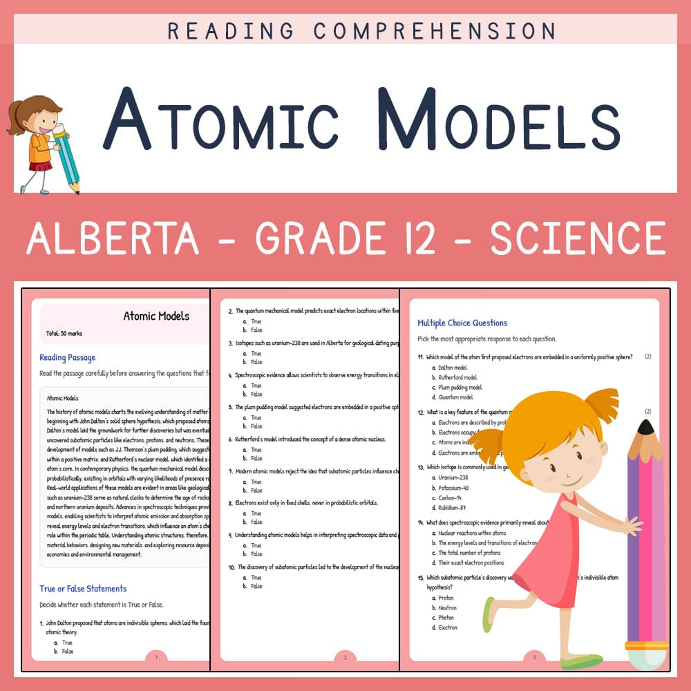 Grade 12 Science worksheet elena worksheet — Grade 12 Science | Atomic Models Worksheet Elena | Alberta Standards — page 1