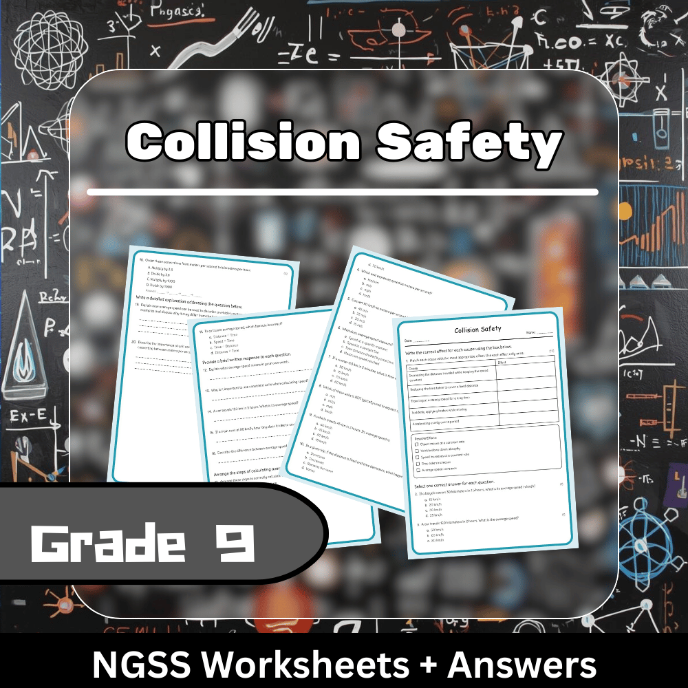 Grade 9 Science | Collision Safety Concepts Worksheet (NGSS) – PDF