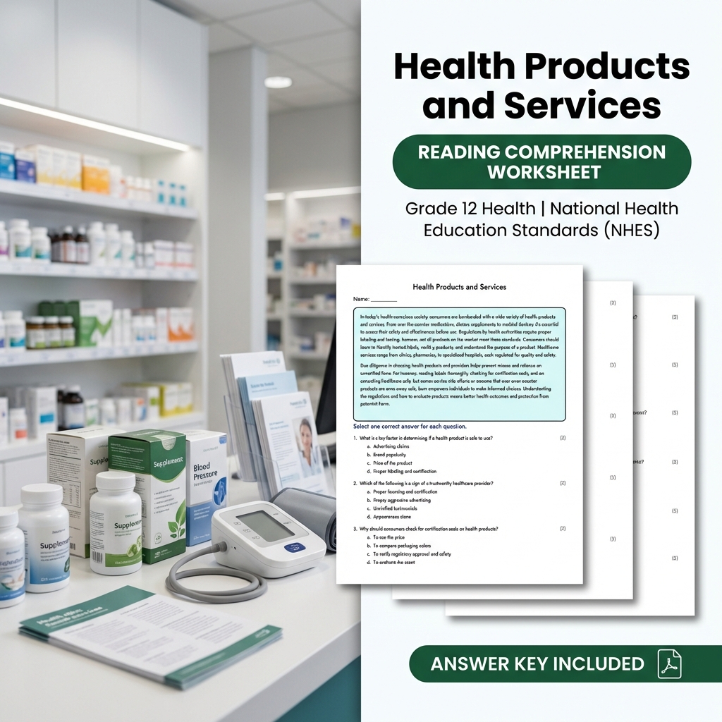 Health Products and Services Worksheet | NHES Grade 12 Health