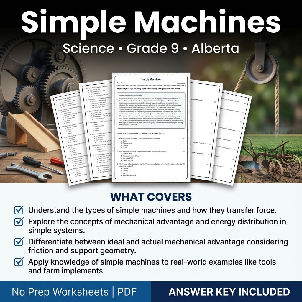 Simple Machines Worksheet for Grade 9 Science | Alberta Standards