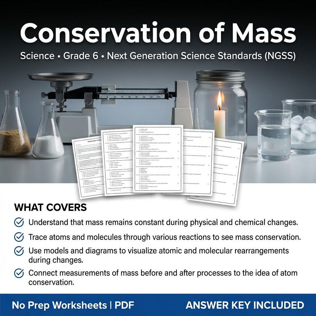 Grade 6 Science Worksheet | Conservation of Mass – Printable PDF & Answer Key