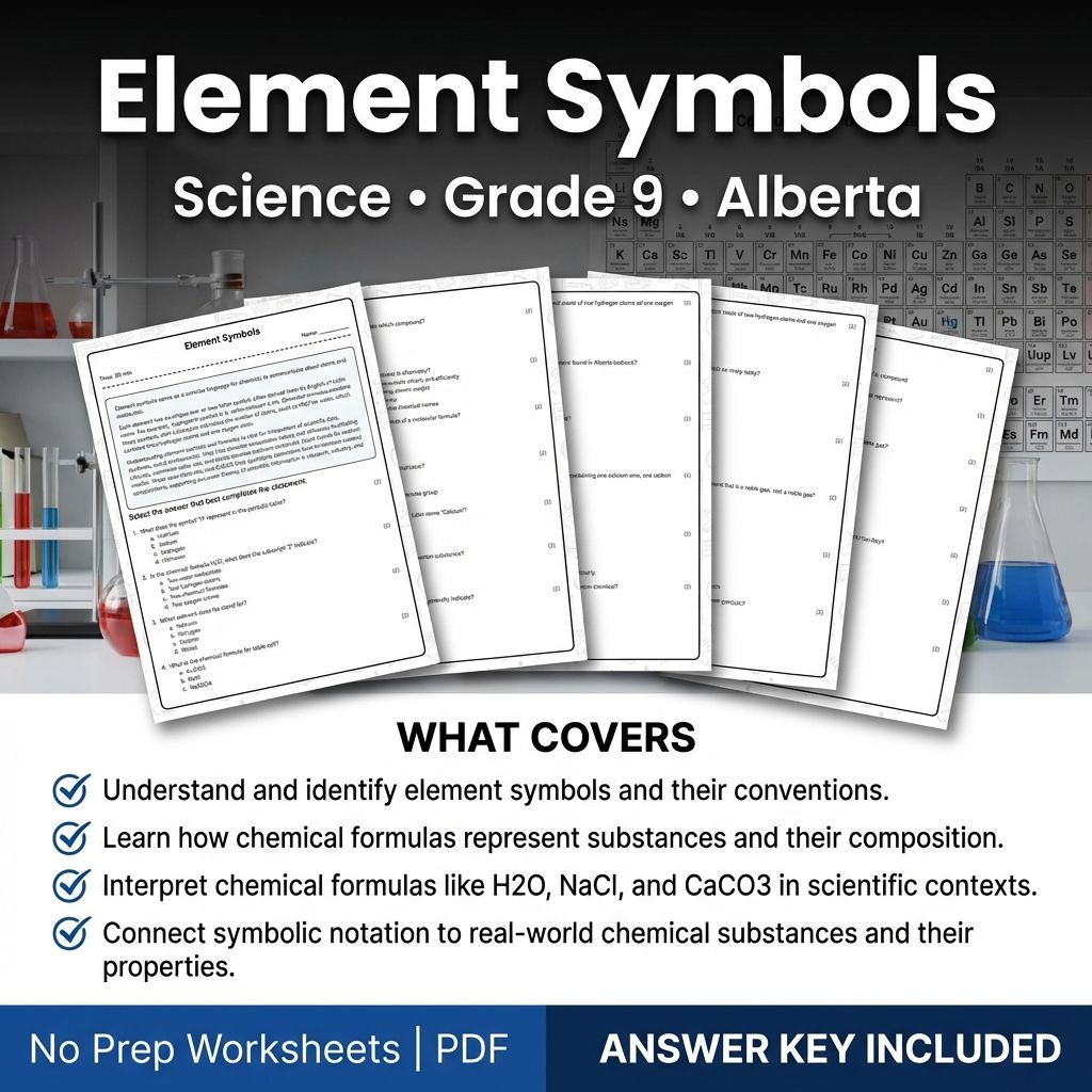 Element Symbols Worksheet Grade 9 Science | Alberta Standards