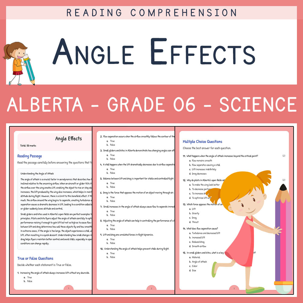 Grade 6 Science worksheet elena worksheet — Grade 6 Science Worksheet | Angle Effects | Alberta Standard Alignment — page 1
