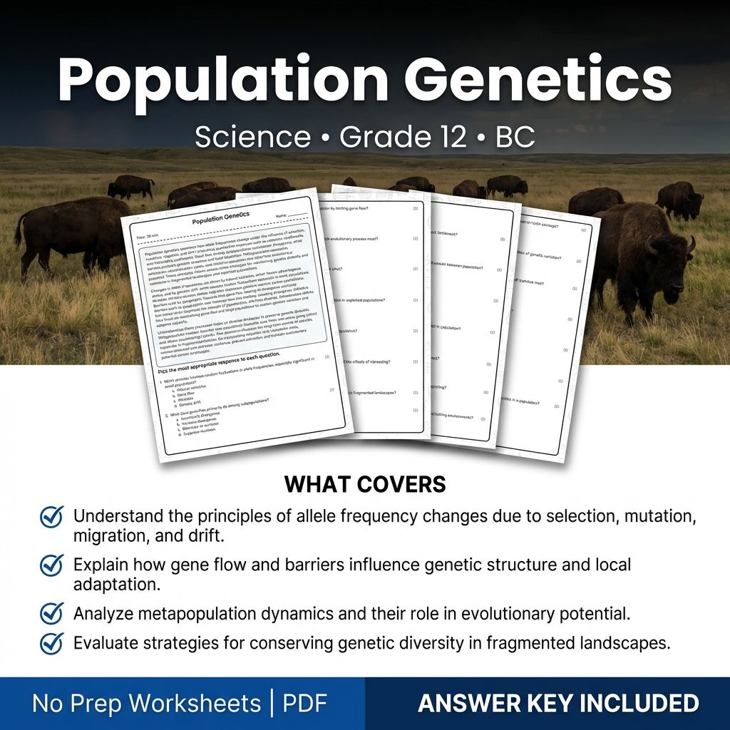 Population Genetics Worksheet for Grade 12 Science | Printable PDF