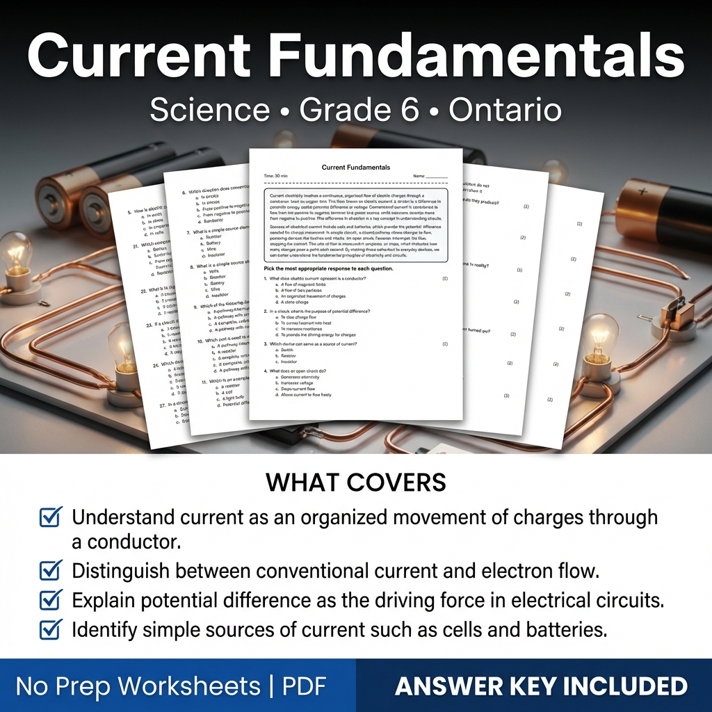 Grade 6 Science Worksheet on Current Fundamentals | Ontario Standards