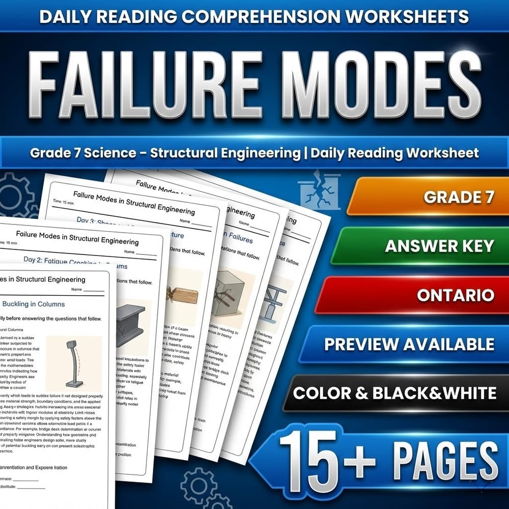 Structural Engineering Grade 7 Science Daily Reading Worksheets Bundle | Ontario — included worksheet 12