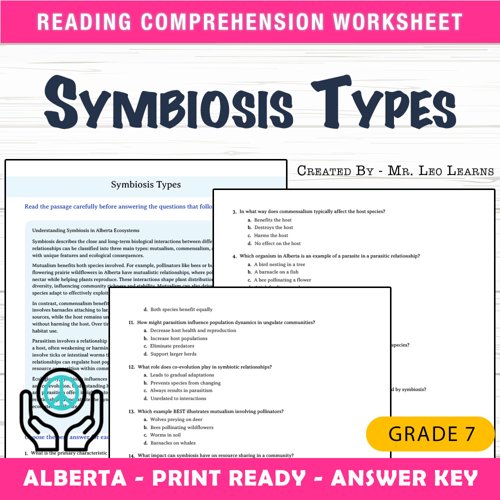 Grade 7 Science worksheet mcq paper worksheet — Grade 7 Science — Symbiosis Types Worksheet MCQ Paper for Mastery — page 1