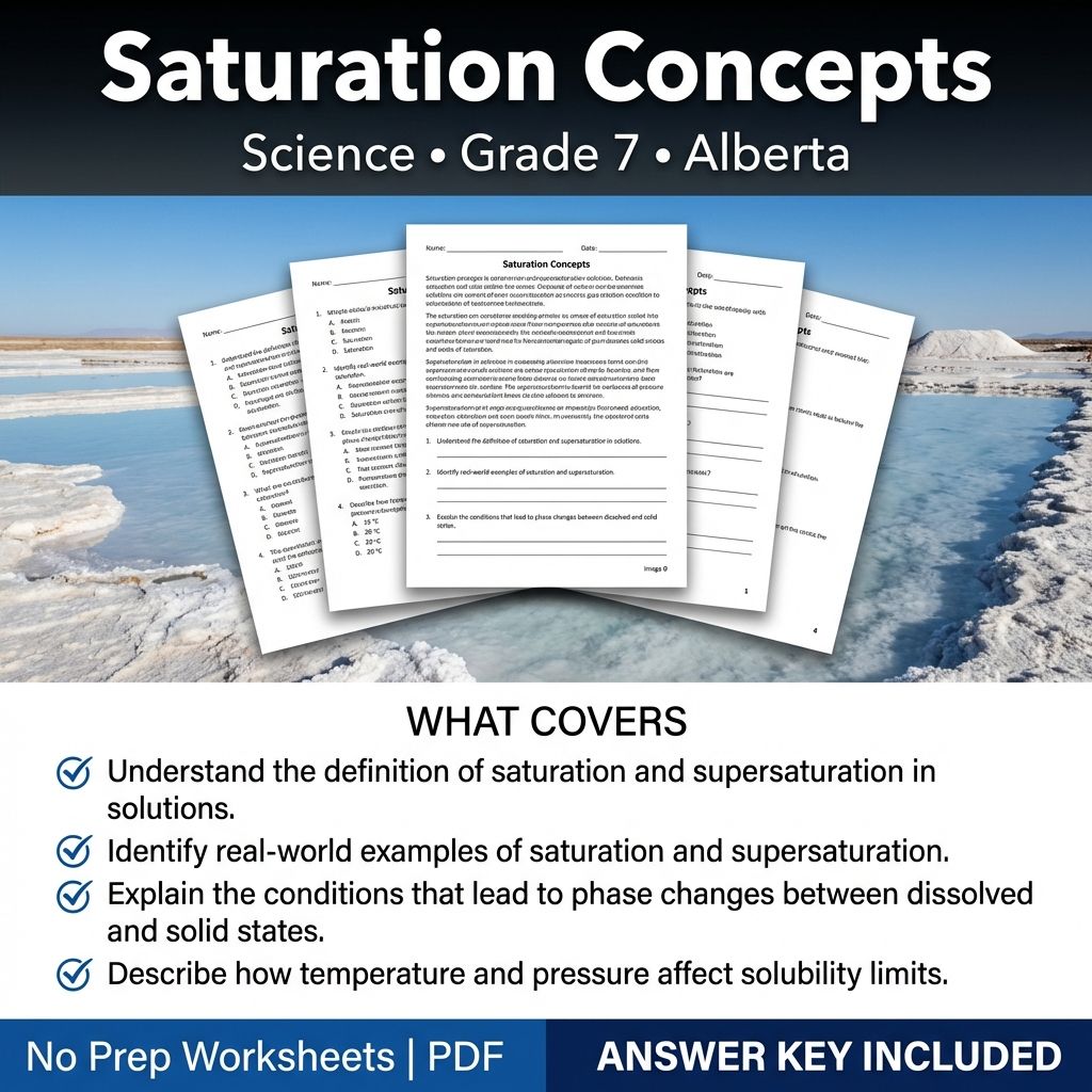 Saturation Concepts Worksheet for Grade 7 Science | Alberta Standards