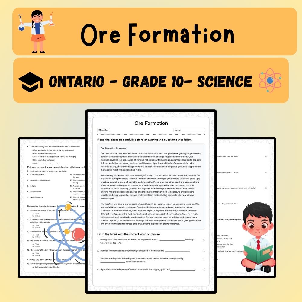 Grade 10 Science worksheet worksheet — Grade 10 Science | Ore Formation Worksheet (Worksheet + Answer Key) – Ontario Stand…