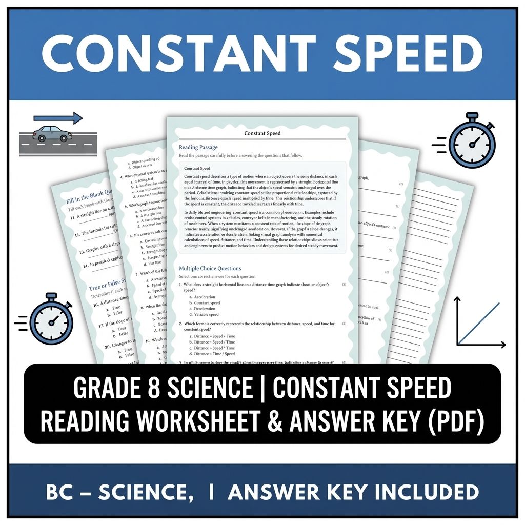 Grade 8 Science | Constant Speed Reading Worksheet & Answer Key (PDF)