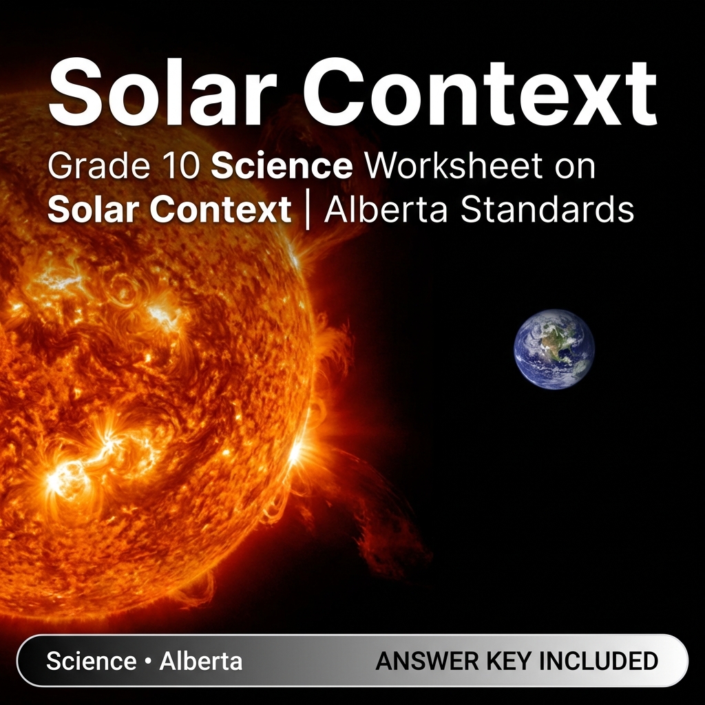 Grade 10 Science Worksheet on Solar Context | Alberta Standards