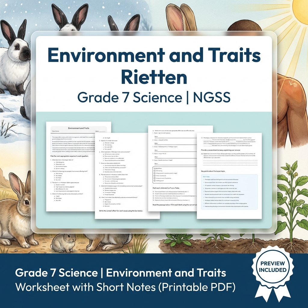 Grade 7 Science worksheet 1 — Grade 7 Science | Environment and Traits Worksheet with Short Notes (PDF)
