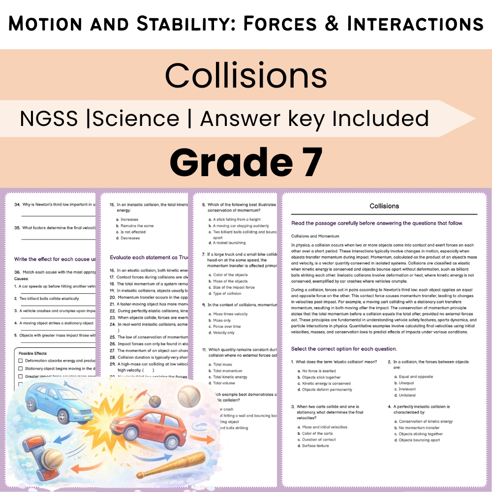 Grade 7 Science Lesson Bundle | Motion and Stability: Forces and Interactions — included worksheet 4