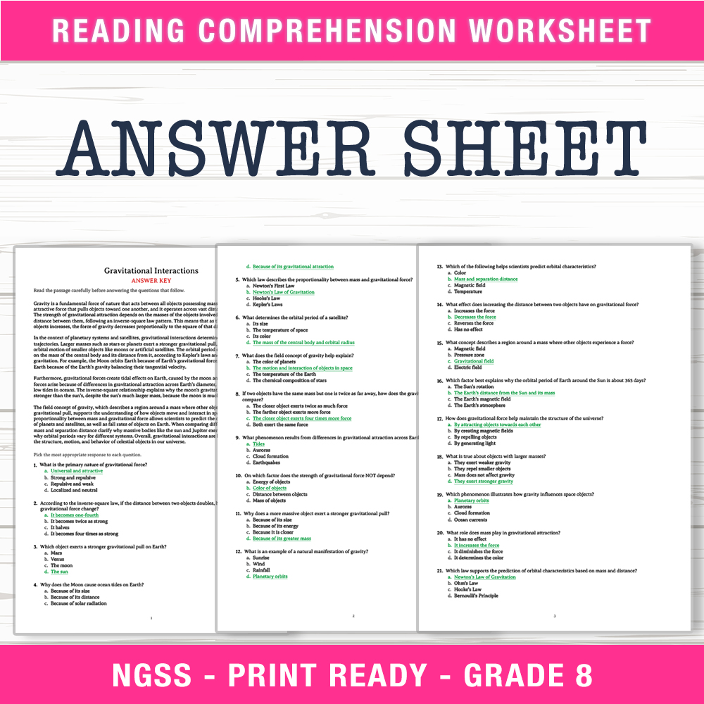 Grade 8 Science worksheet worksheet — Grade 8 Science | Gravitational Interactions Worksheet (PDF + Answer Key) — page 2