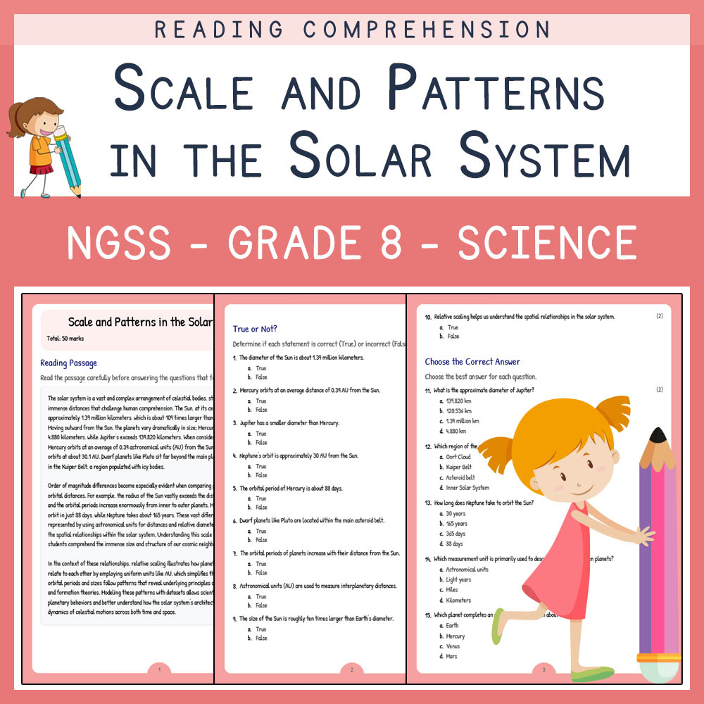 Grade 8 Science worksheet worksheet — Grade 8 Science | Scale and Patterns in the Solar System Worksheets (PDF) — page 1