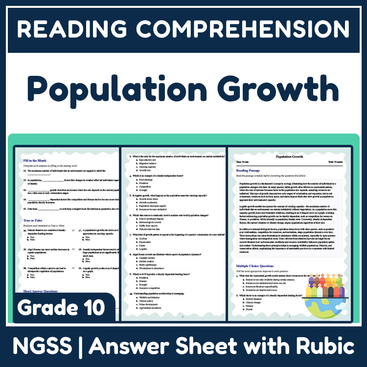 Grade 10 Science reading worksheets worksheet — Grade 10 Science | Population Growth Reading Worksheet (PDF + Answer Key)…