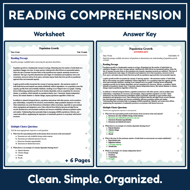 Grade 10 Science reading worksheets worksheet — Grade 10 Science | Population Growth Reading Worksheet (PDF + Answer Key)…
