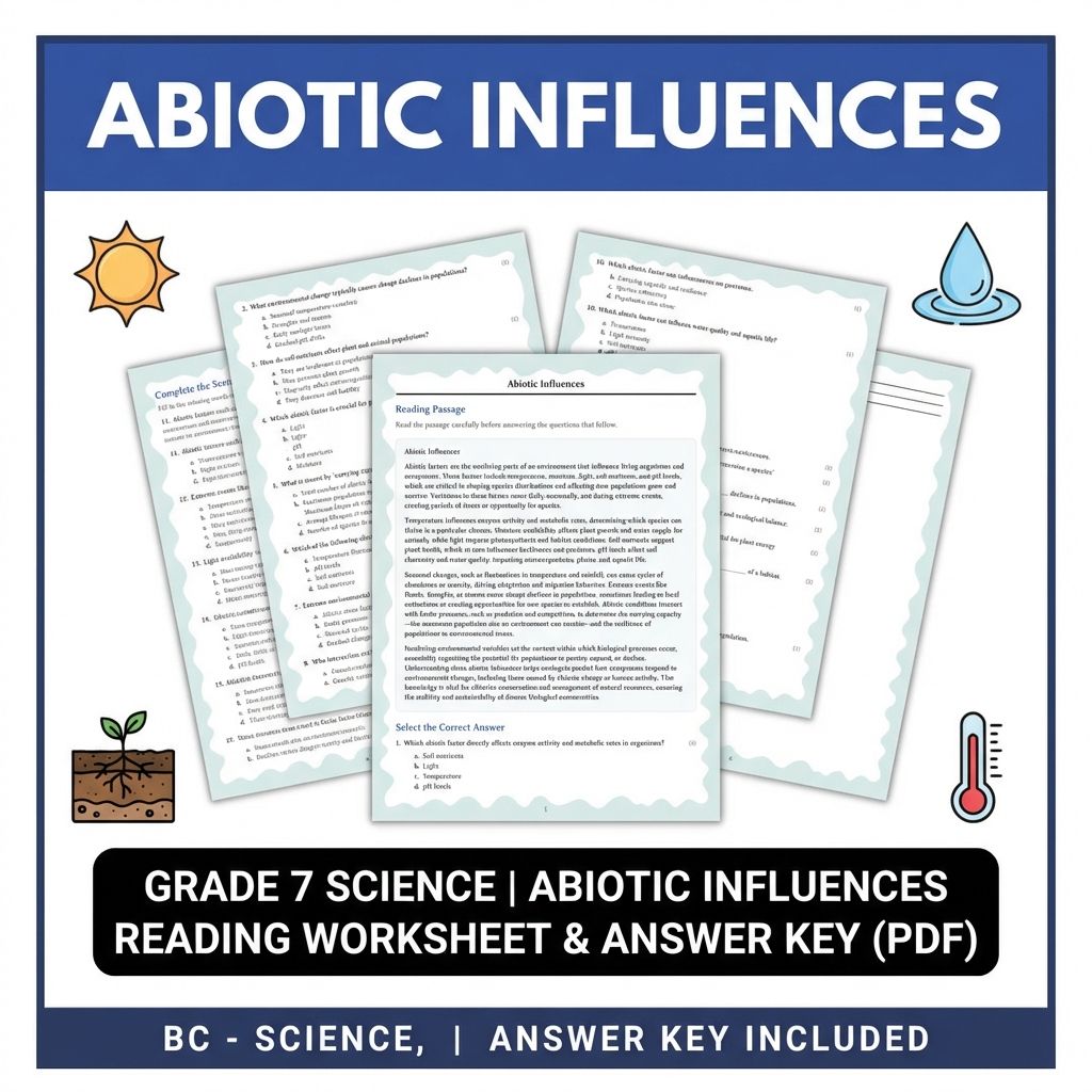 Grade 7 Science reading worksheets — Grade 7 Science | Abiotic Influences Reading Worksheet & Answer Key (PDF)