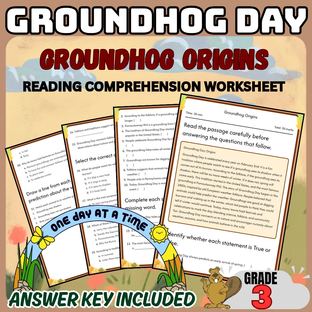 Grade 3 Holiday Groundhog Day Worksheets Bundle | Weather & Seasonal Changes — included worksheet 3