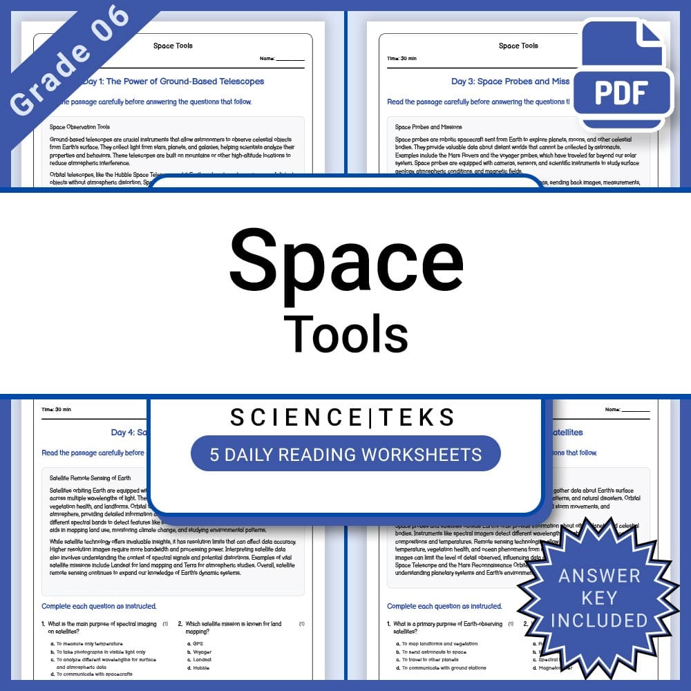 Grade 6 Science Lesson Bundle: Space, Water, Earth, and Resources TEKS — included worksheet 8