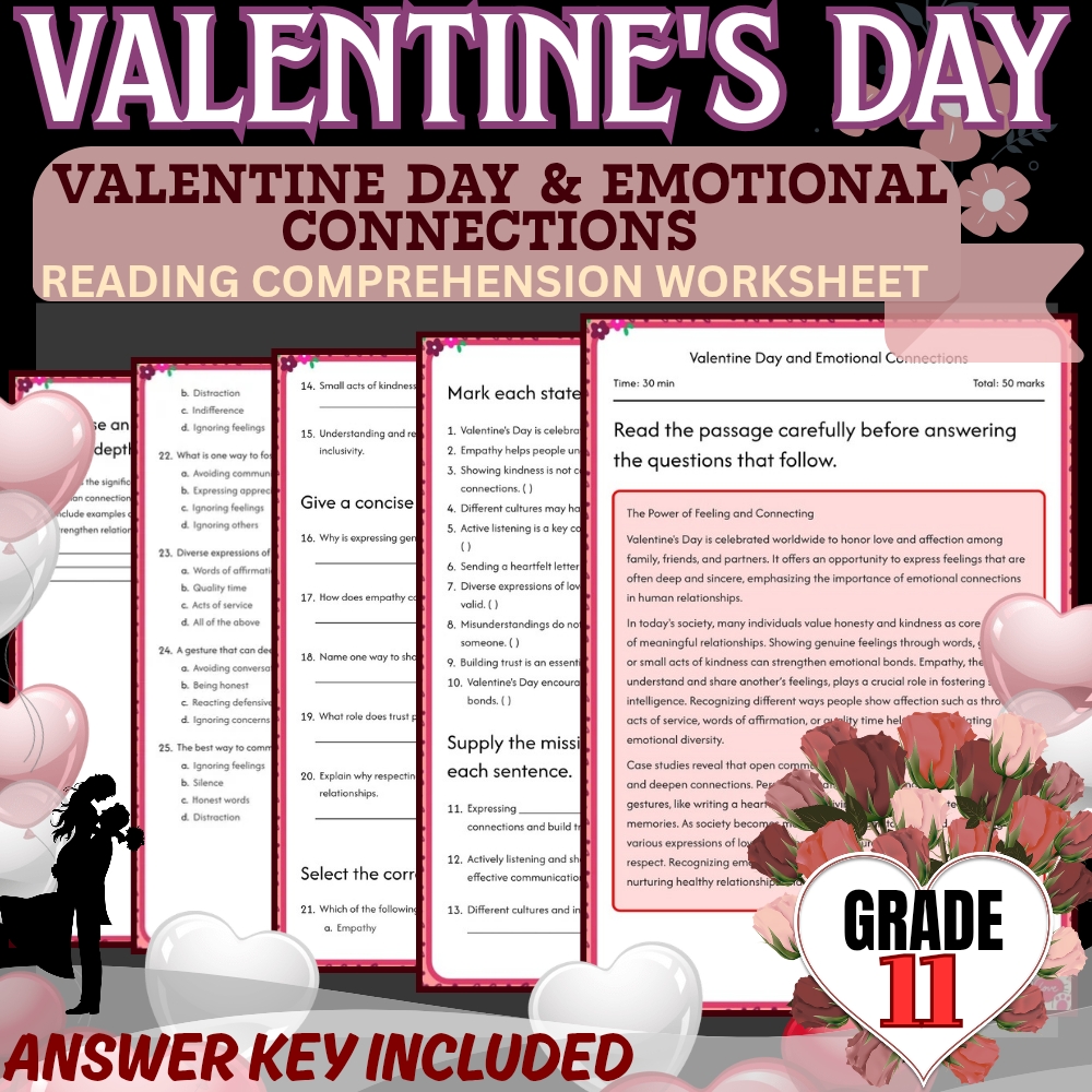 Grade 11 Holiday Unit | Valentine’s Day Worksheets  (Answer Keys Included) — included worksheet 5