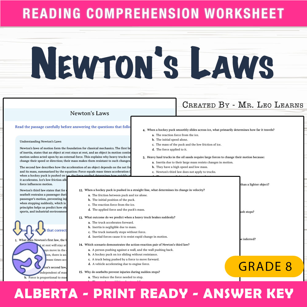 Grade 8 Science worksheet mcq paper worksheet — Grade 8 Science — Worksheet MCQ Paper for Mastering Newton's Laws — page 1