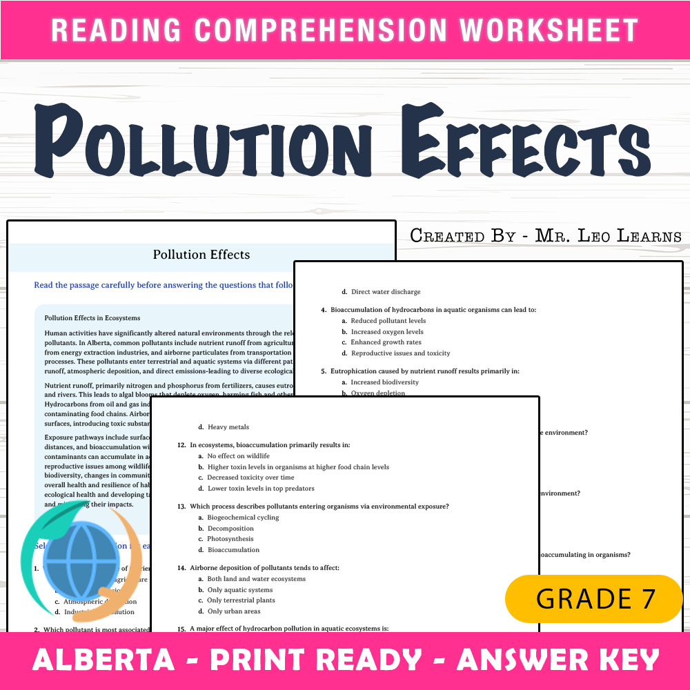 Grade 7 Science worksheet mcq paper worksheet — Grade 7 Science — Pollution Effects Worksheet MCQ Paper — page 1