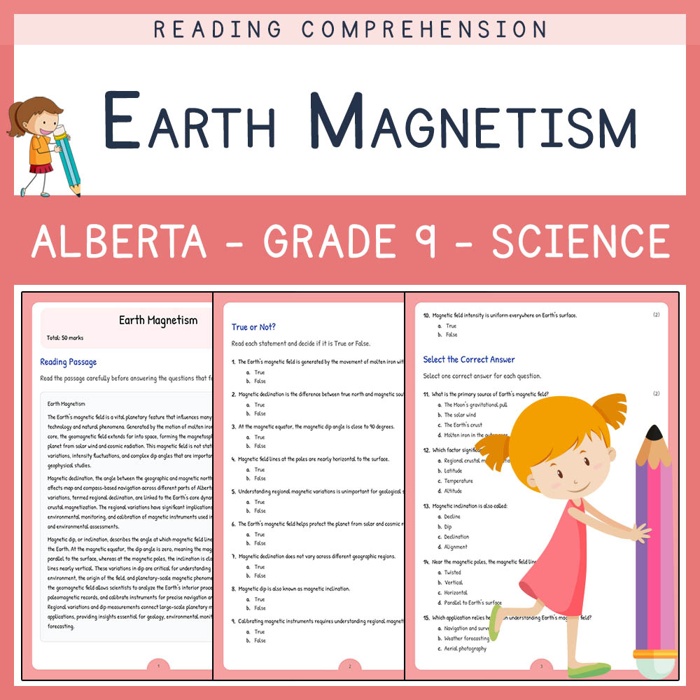 Grade 9 Science worksheet elena worksheet — Grade 9 Science | Earth Magnetism Worksheet Elena | Alberta Standards — page 1