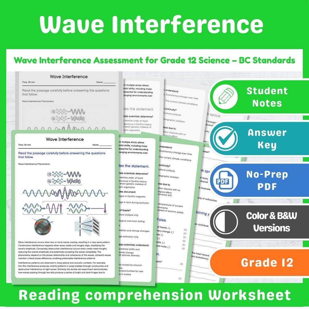Grade 12 Science Wave & Quantum Assessment Mini Bundle – BC Standards — included worksheet 15