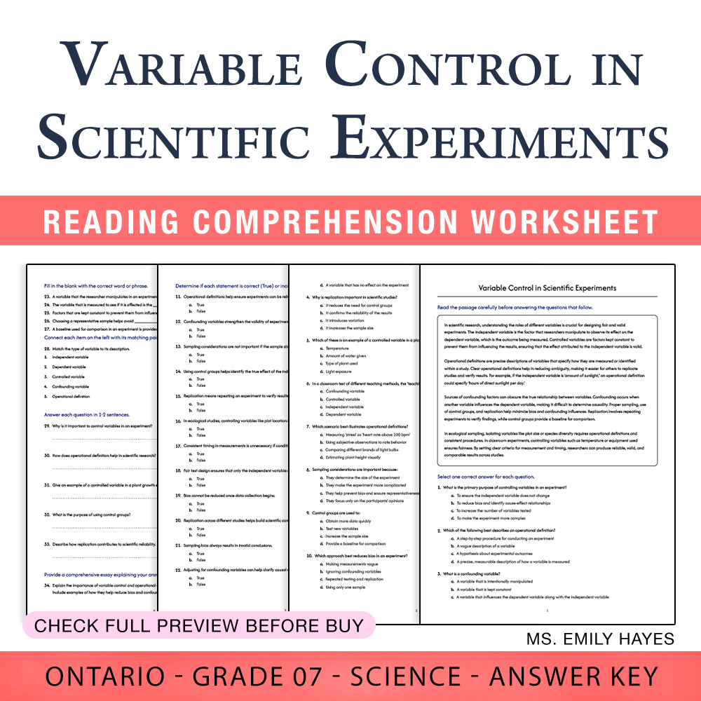 Grade 7 Science worksheet worksheet — 7th Grade Science | Variable Control in Experiments Worksheet (PDF+ Answer Key) — pa…