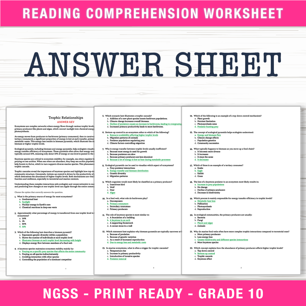 Grade 10 Science worksheet worksheet — Grade 10 Science | Trophic Relationships Worksheet (PDF + Answer Key) — page 2
