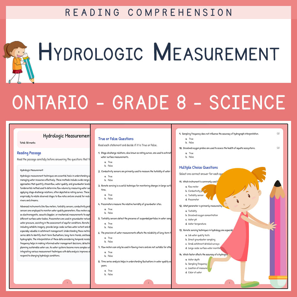Grade 8 Science worksheet elena worksheet — Grade 8 Science | Hydrologic Measurement Worksheet Elena | Ontario — page 1
