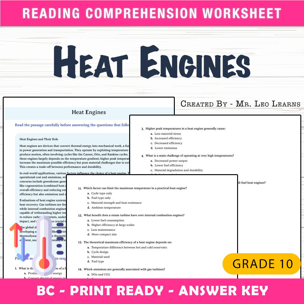 Grade 10 Science worksheet mcq paper worksheet — Grade 10 Science — Heat Engines Worksheet MCQ Paper for Mastery — page 1