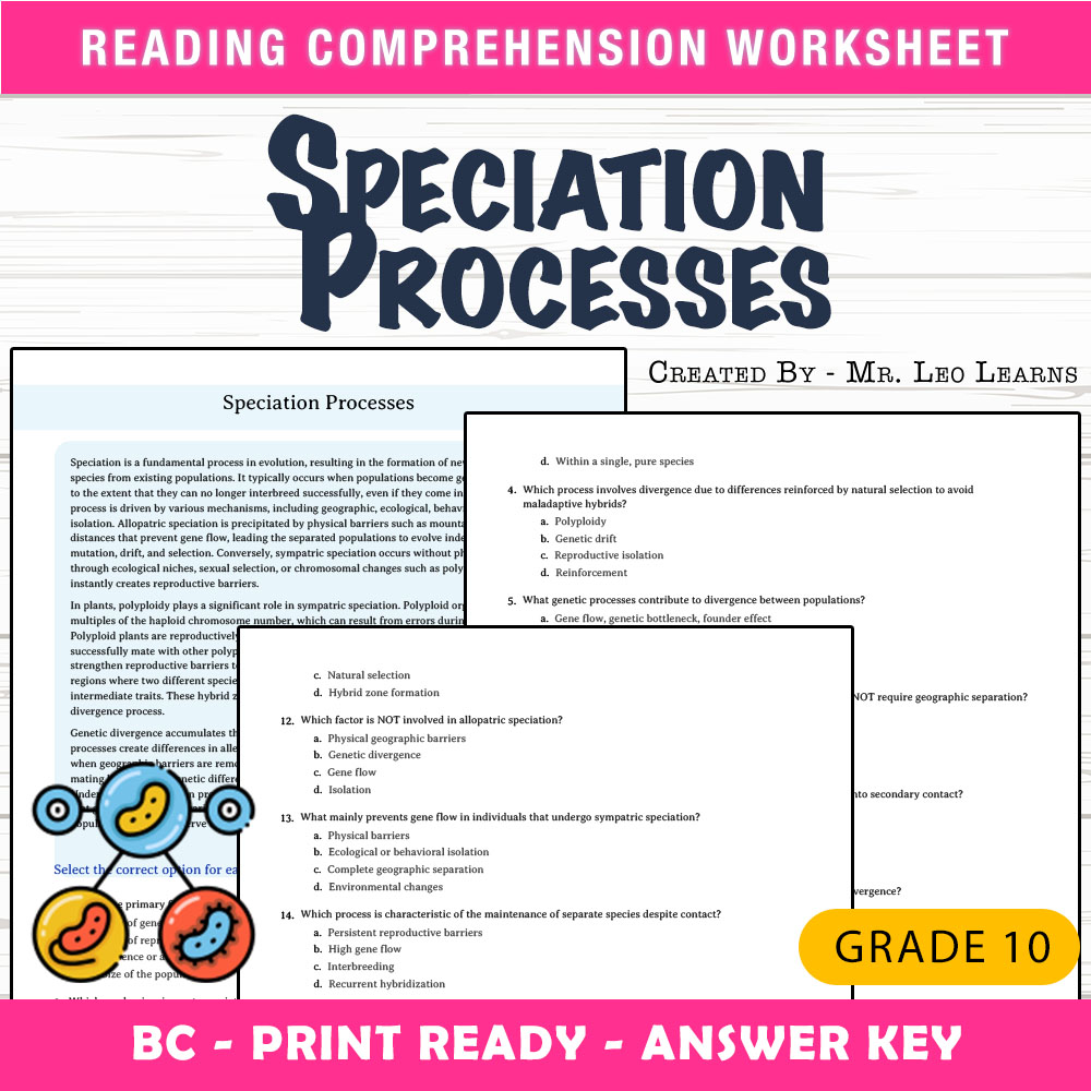 Grade 10 Science worksheet mcq paper worksheet — Grade 10 Science — Worksheet MCQ Paper for Mastering Speciation Processes…
