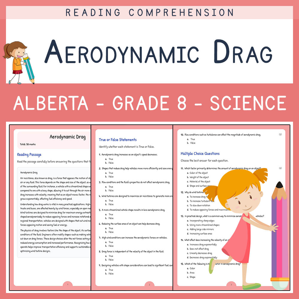 Grade 8 Science worksheet elena worksheet — Grade 8 Science Worksheet | Aerodynamic Drag | Alberta-Aligned Practice — page 1