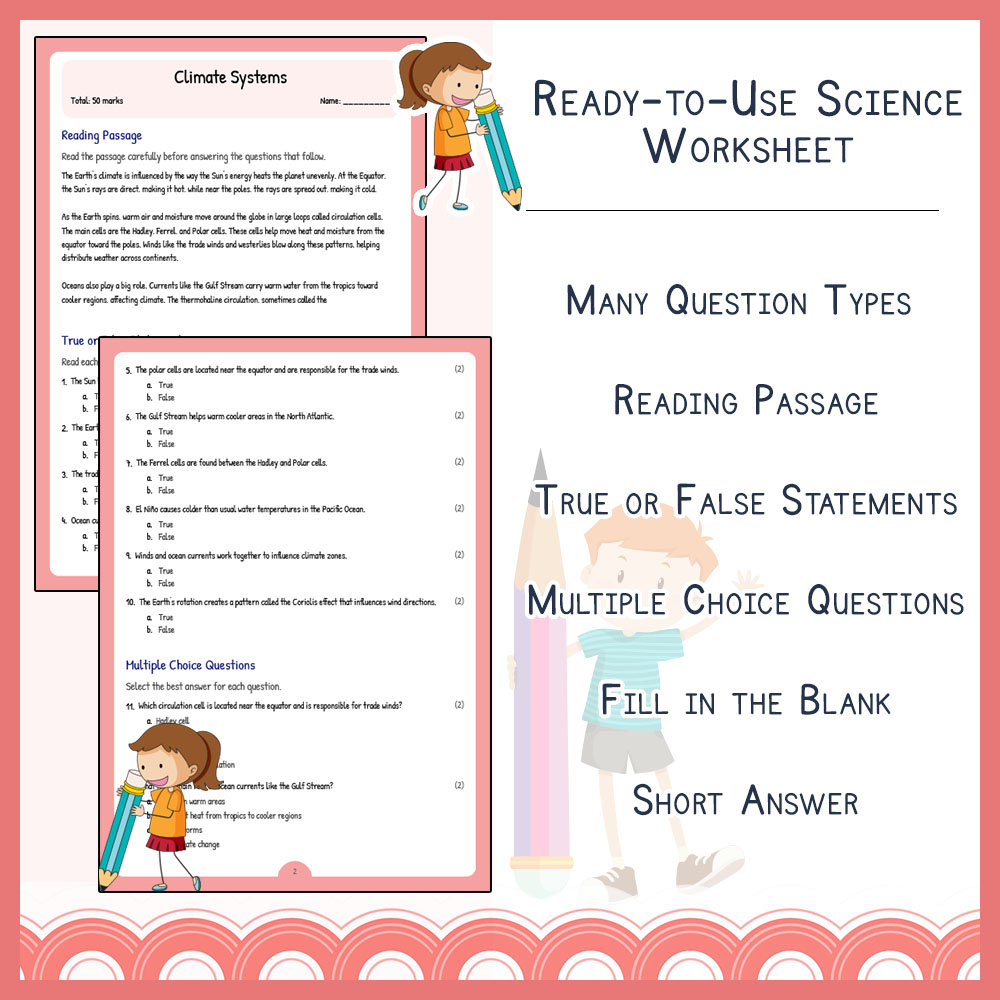 Grade 6 Science worksheets for primary grades worksheet — Grade 6 Science | Climate Systems Worksheet (PDF) | NGSS Aligned…