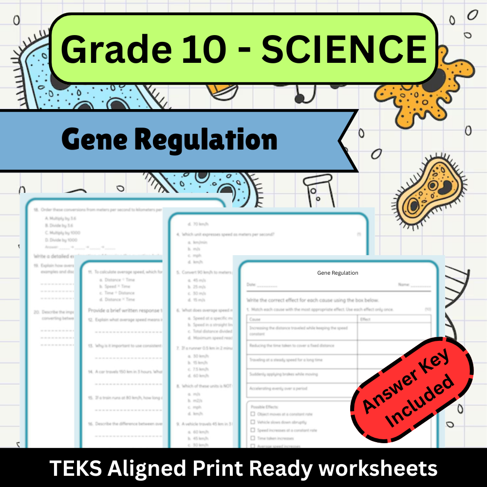 Grade 10 Science science 1 worksheet — Grade 10 Science | Gene Regulation Worksheet (TEKS Aligned + Answer Key) (PDF) — pa…
