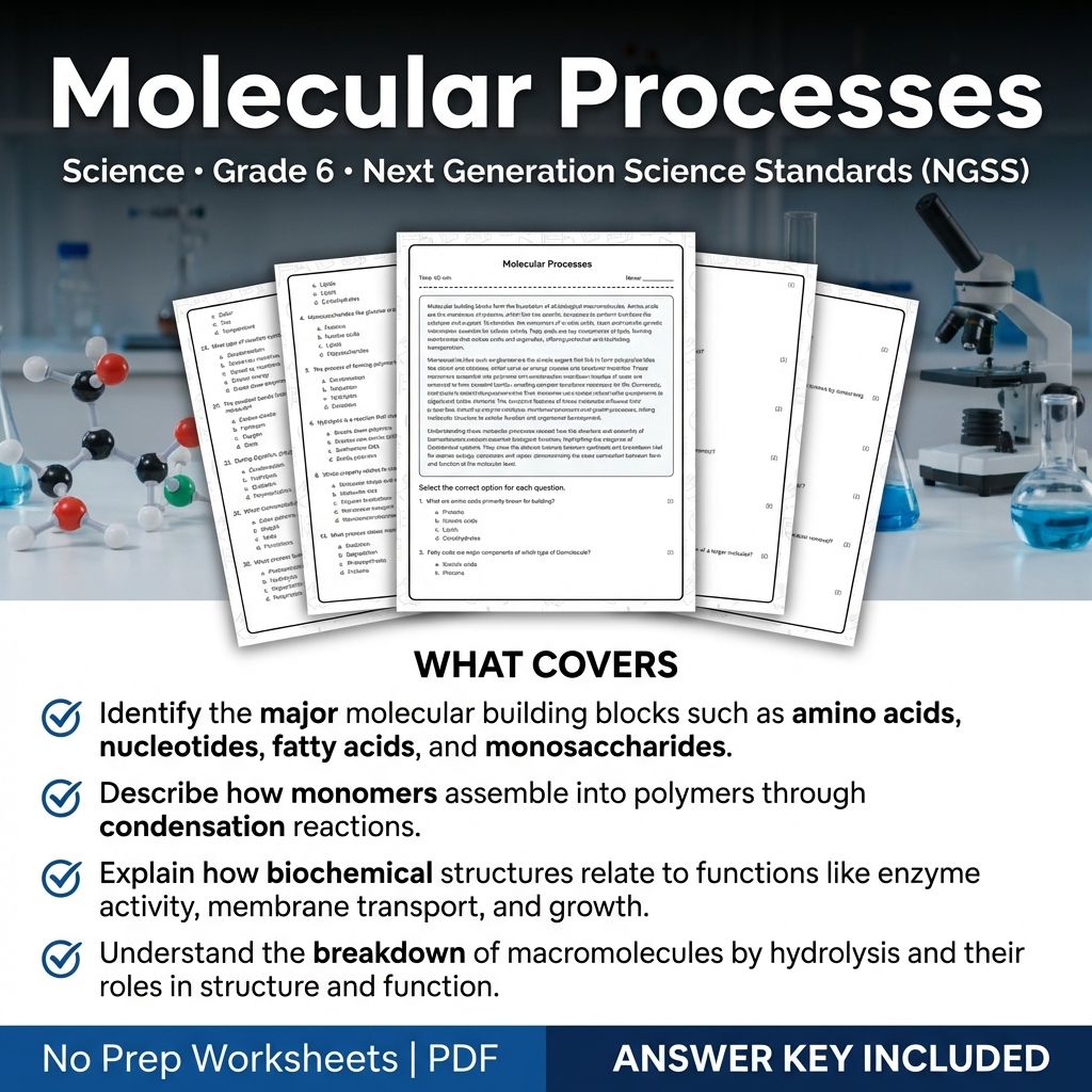 6th Grade Science Worksheet | Molecular Processes NGSS Practice & Review (Printable PDF & Answer Key)