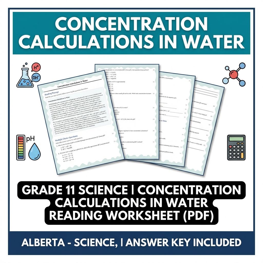 Grade 11 Science | Concentration Calculations in Water Reading Worksheet (PDF)