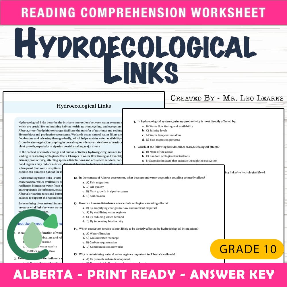 Grade 10 Science worksheet mcq paper worksheet — Grade 10 Science — Worksheet MCQ Paper for Hydroecological Links — page 1